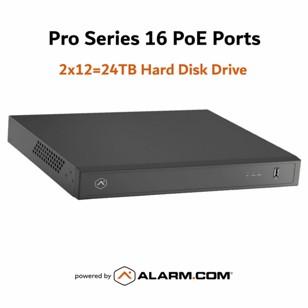 ADC-CSVR2116P-2x12TB - Alarm.com Pro Series 16 Built-In PoE Ports Commercial Business Stream Video Recorder (2x12=24TB Hard Disk Drive)
