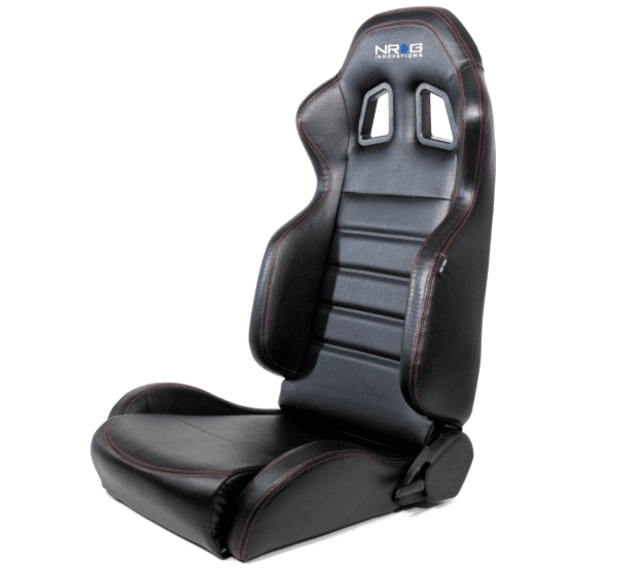 NRG Reclinable Racing Seat Black Leather (Pair) Red Stitch Vinyl