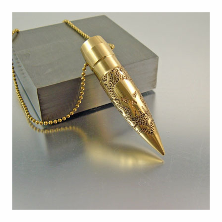 .50 caliber Bullet Necklace Flaming Skull