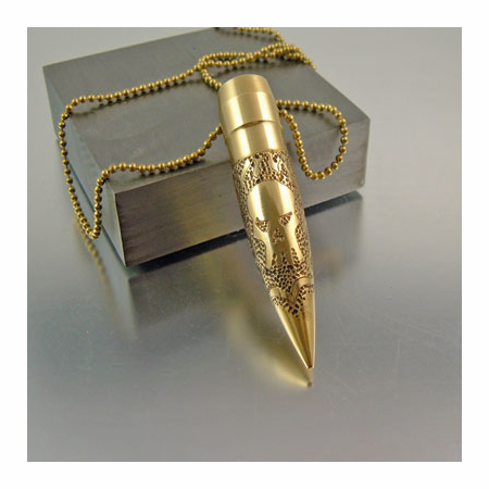 .50 caliber Bullet Necklace Flaming Skull