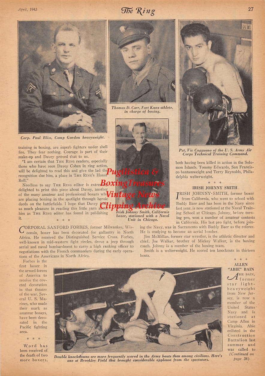 Boxing News Clipping 2322 Paul Bliss, Thomas Carr, Irish Johnny