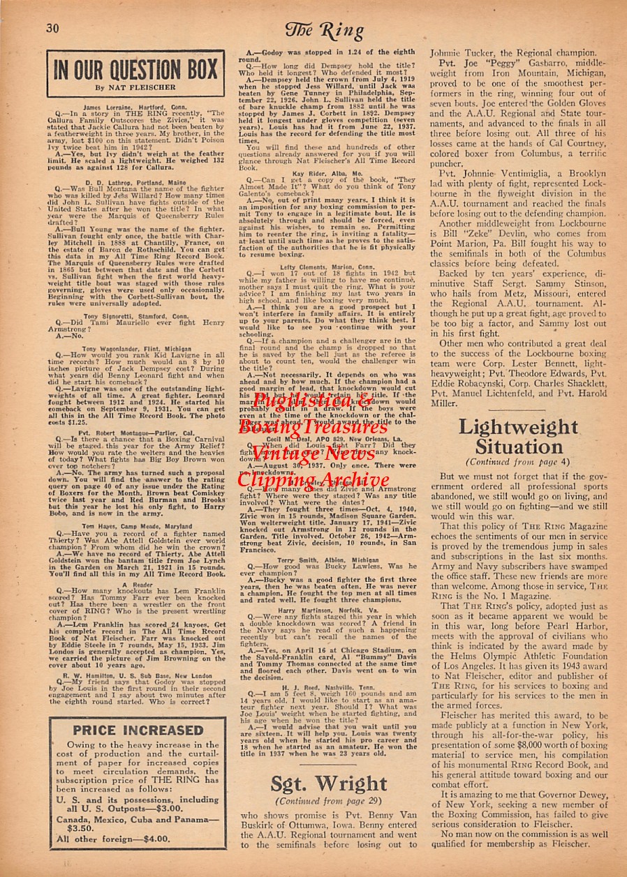 Boxing News Clipping 2373 Lockbourne Army Air Base Team, Charles Joe