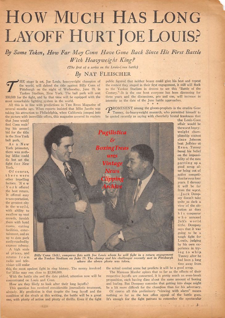 Boxing News Clipping 649 Joe Louis, Billy Conn, Max Baer, Jack Dempsey
