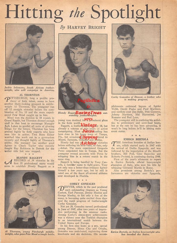 Boxing News Clipping 805 Jackie Solomons, Blondy Baggett, Corky