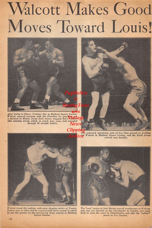 Boxing News Clipping 888 Jersey Joe Walcott vs. Elmer Ray, Lee Oma
