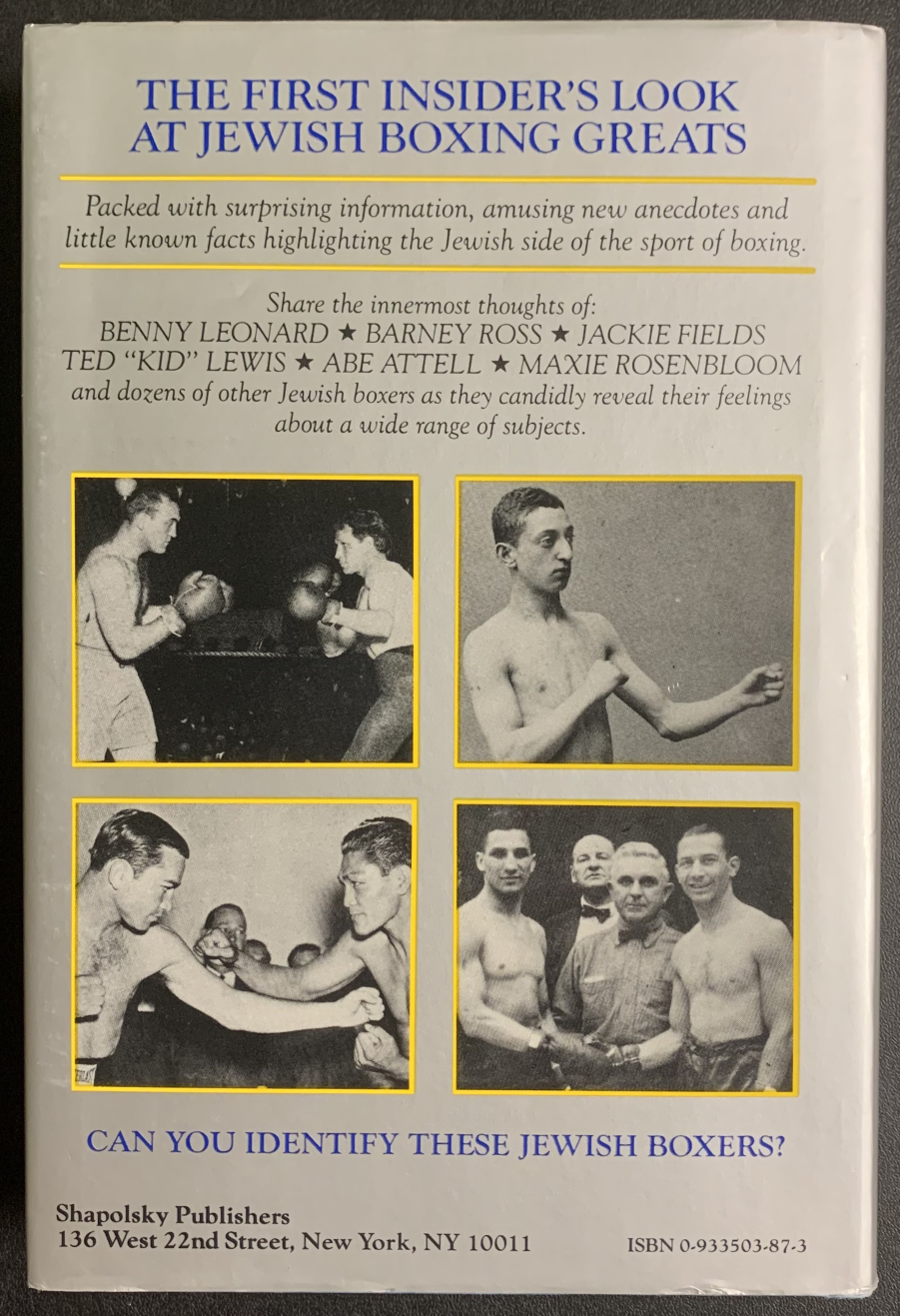 The Jewish Boxers Hall of Fame by Ken Blady 1988 1st Edition Boxing