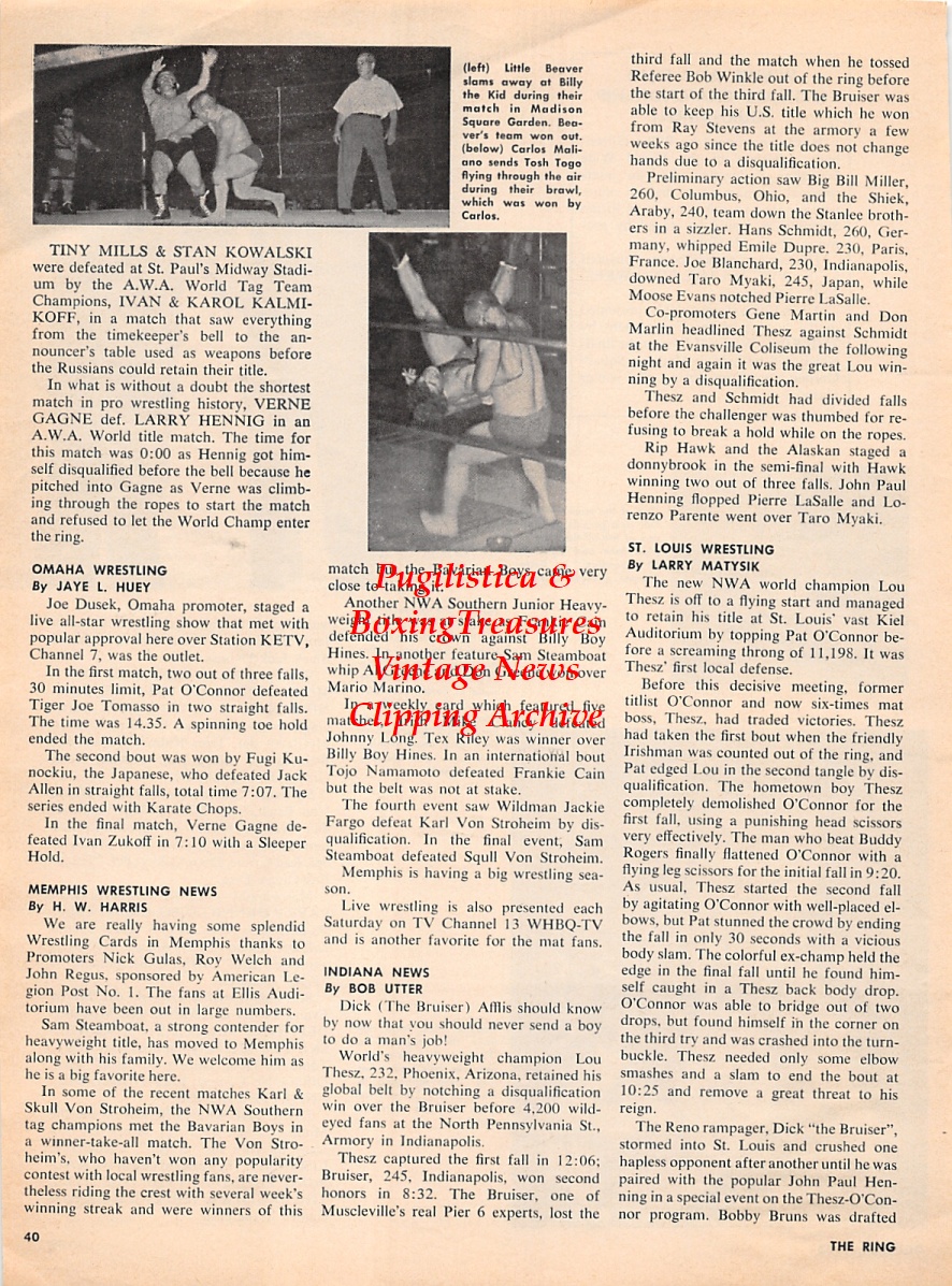 Wrestling News Clipping 195 Dick Torio vs. Gino Angelo, Tiny