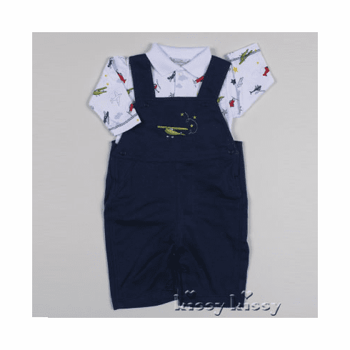 Kissy Kissy Aviators Print Overall Set with Collar