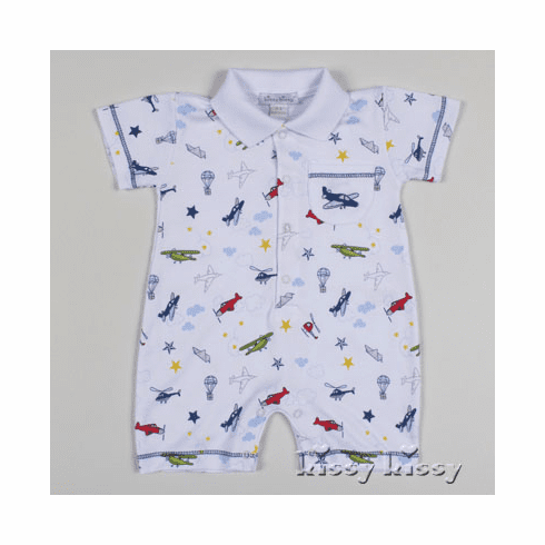 Kissy Kissy Aviators Print Short Playsuit with Collar