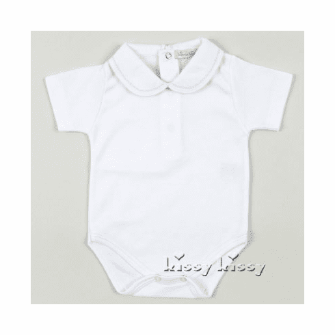 Kissy Kissy Basic Short Sleeve Bodysuit with Collar Bebe and Cross Stitch