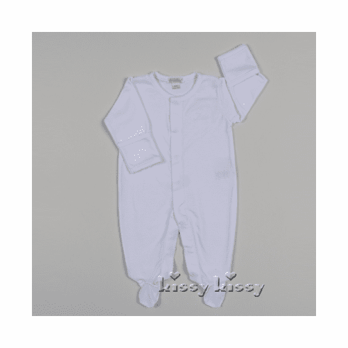 Kissy Kissy Bebe Baby White Footie with White Bebe Embroidery S13174-04whiteemb.