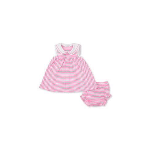 Kissy Kissy Breaching Whales Stripe Dress Set S21BW62StFuchsia