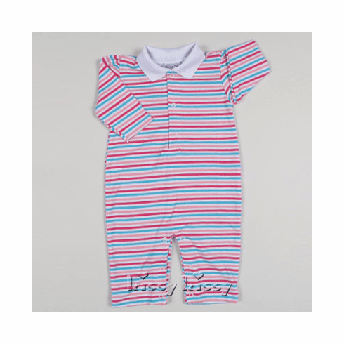 Kissy Kissy Essentials stripe playsuit with collar multi stripe fuschia