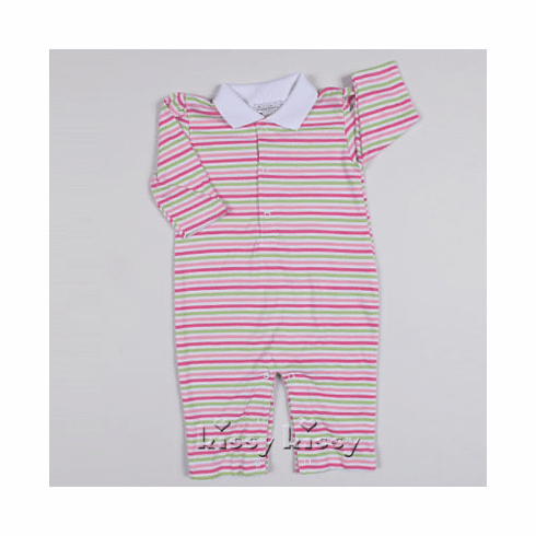 Kissy Kissy Essentials stripe playsuit with collar multi stripe green