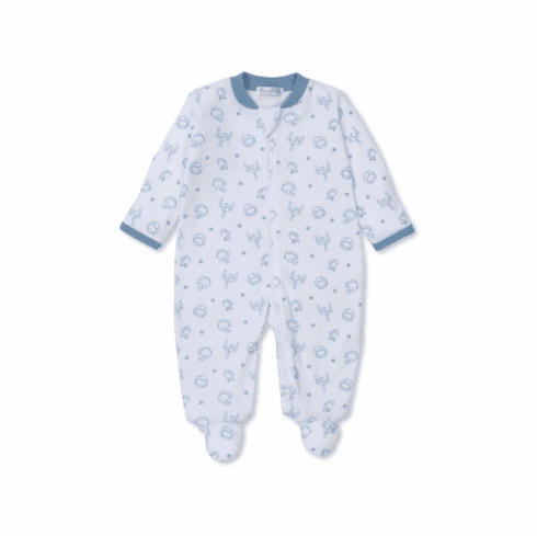 Kissy Kissy Footbal Kicks Print Footie with Zipper KKF24FK04PZblue