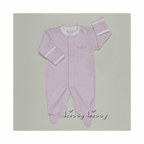 Kissy Kissy Homeward Gingham Pink Check Heart Embroidered Footie 334-04heart