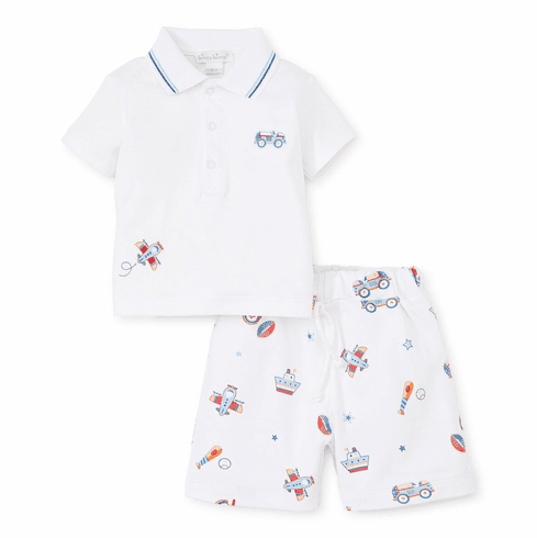 Kissy Kissy Its A Boys World Print Bermuda Set with Collar S19IAB60CP