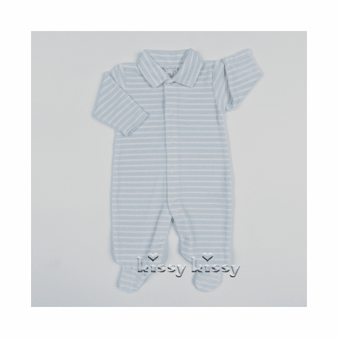 Kissy Kissy Nature's Nursery VELOUR Stripe Footie w/Collar F17425V-04STCblue