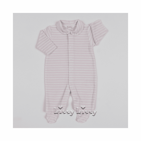 Kissy Kissy Nature's Nursery VELOUR Stripe Footie w/Collar F17425V-04STCpink