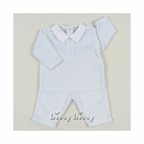 Kissy Kissy New Beginnings Velour VELOUR Pant Set w/Tee w/Collar F10354V-62Cblue