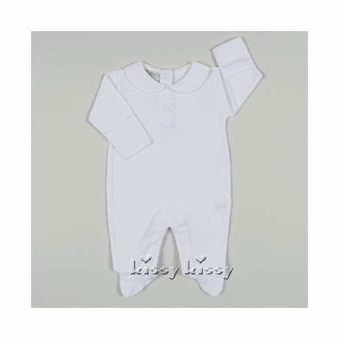 Kissy Kissy Pique Bunny Footie with Collar S18134-04Cwhite