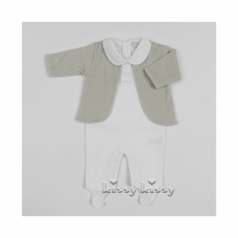 Kissy Kissy Pique Crown Footie w/Collar & Velour Jacket Set F17148-61VCsilver