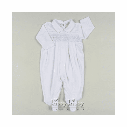 Kissy Kissy Premier Classic Baby Special footie with collar white with light blue 925-04c-whlb64
