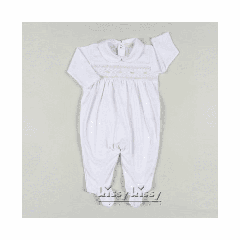 Kissy Kissy Premier Classic Baby Special footie with collar white with pink 925-04c-whpk10