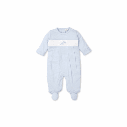 Kissy Kissy Premier Sheep Blue Footie with Sheep Embroidery on White PS04blue