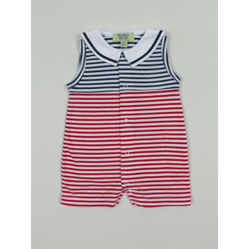Kissy Kissy QT Marine Stripes Stripe Sleeveless Short Playsuit with Collar. S164130-36Cst