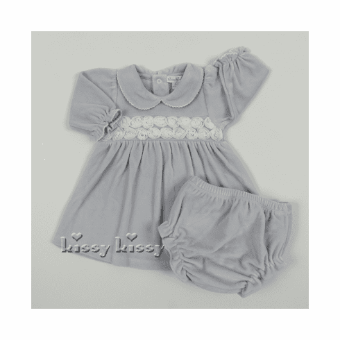 Kissy Kissy Roses VELOUR Dress w/Collar & Diap. Cov. F15178V-16Csilver
