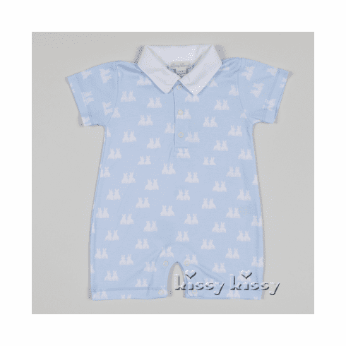 Kissy Kissy Twin Bunnies print short playsuit with collar light blue