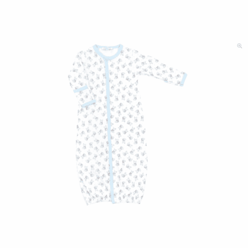 Magnolia Baby Cottontail Bunny Print Blue Convertible Gown. Peruvian Pima Cotton.