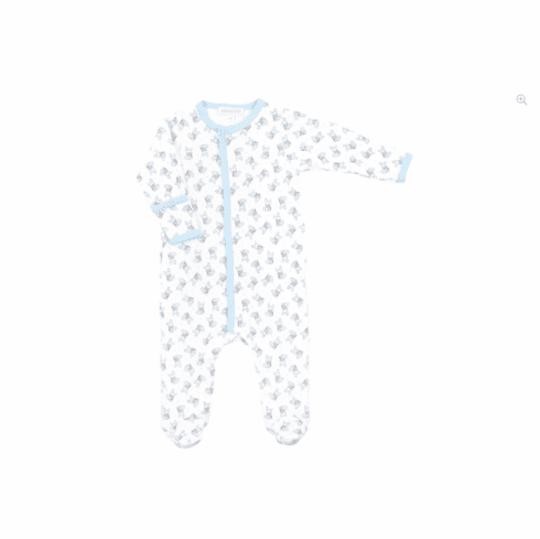 Magnolia Baby Cottontail Bunny Print Blue Footie. Peruvian Pima Cotton.