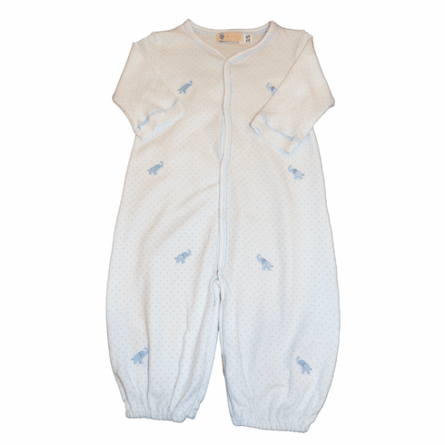 SLB Baby Blue Elephants Print on Footie. Peruvian pima cotton.