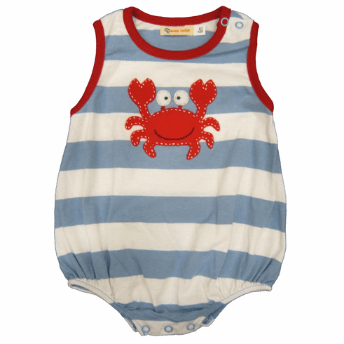 SLB Baby Crab sleeveless soft knit one piece with crab appliqued. Peruvian pima cotton.
