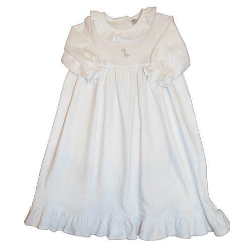 SLB Baby Giraffe Pink Embroidered on a Nightgown. Peruvian pima cotton.