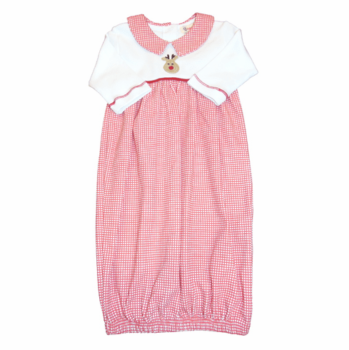 SLB Baby Reindeer on Red and White Sack. Peruvian pima cotton.