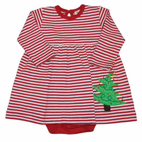 SLB Christmas Tree Red and White Dress with Onesie Peruvian pima cotton.