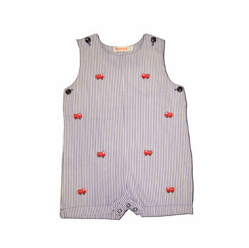 SLB Fred the Firetruck on a one piece. So cute. Peruvian cotton.