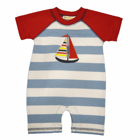 SLB I Love Sailboats soft knit one piece with sleeves and sailboat appliqued. Peruvian pima cotton.