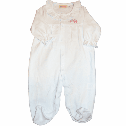 SLB Pink and White Alligator Embroidery Footie. Peruvian Pima Cotton.