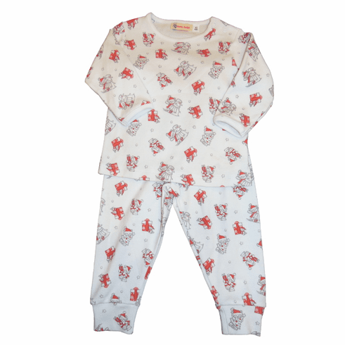 SLB Red and White Print with Santa Dog Print Two Piece Pajamas. Peruvian Pima Cotton.