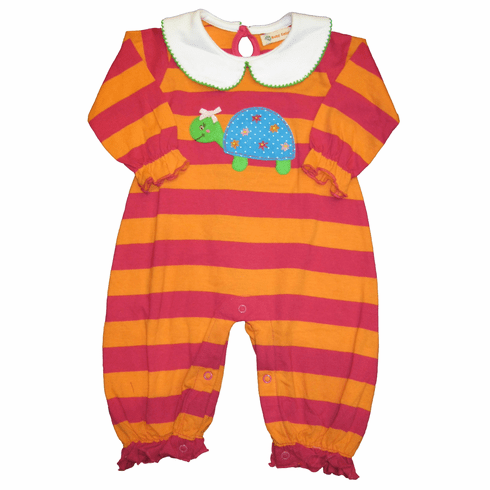SLB Turtle Time on a soft orange and fuchsia onepiece in Peruvian cotton.