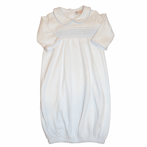 SLB White Sack with WHITE Smocking. Peruvian Pima Cotton.