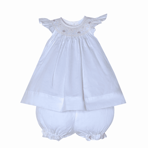Sweetest Little Baby Infant Girls Blanche Angel Bishop Dress-White.