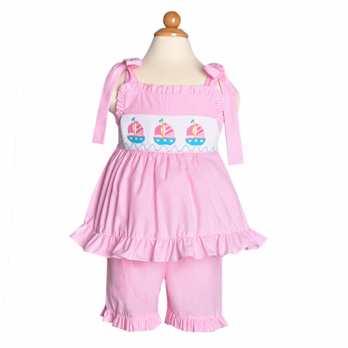 Sweetest Little Baby Sailboat Girl Short Set.