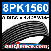 8PK1560 Automotive Serpentine (Micro-V) Belt: 1560mm x 8 RIBS. 1560mm Effective Length.