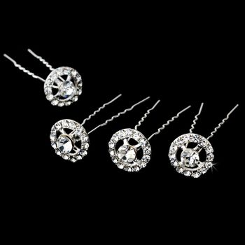 12 Sparkling Silver Clear Crystal Hair Pins 261