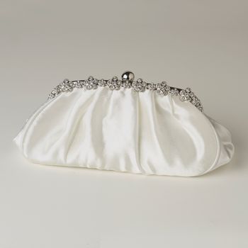 Cream Satin Evening Bag 324 with Silver Frame & Silver Shoulder Strap